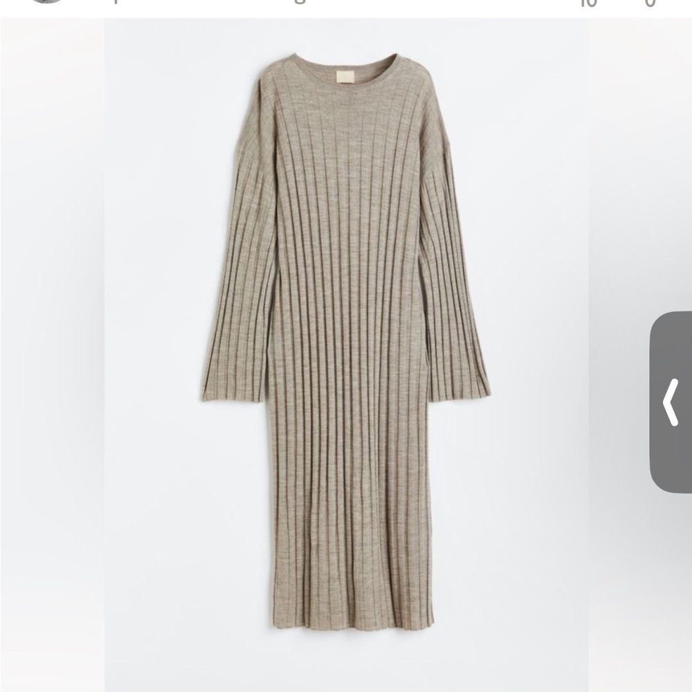 H&M+ beige wool knit ribbed maxi sweater dress with bell sleeves size XL
